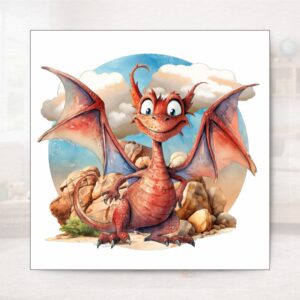 Piros sárkány matrica - falra, ablakra